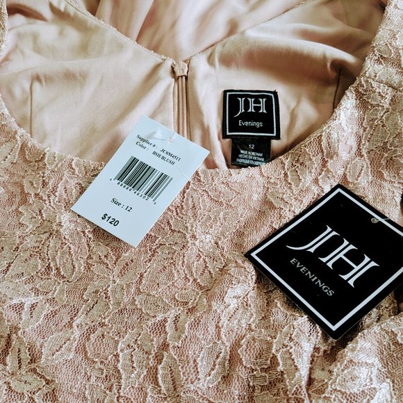 JH Evenings Floor Length Blush Pink Gown Size 12 Long Bridesmaid Prom Dress NWT - Picture 6 of 9